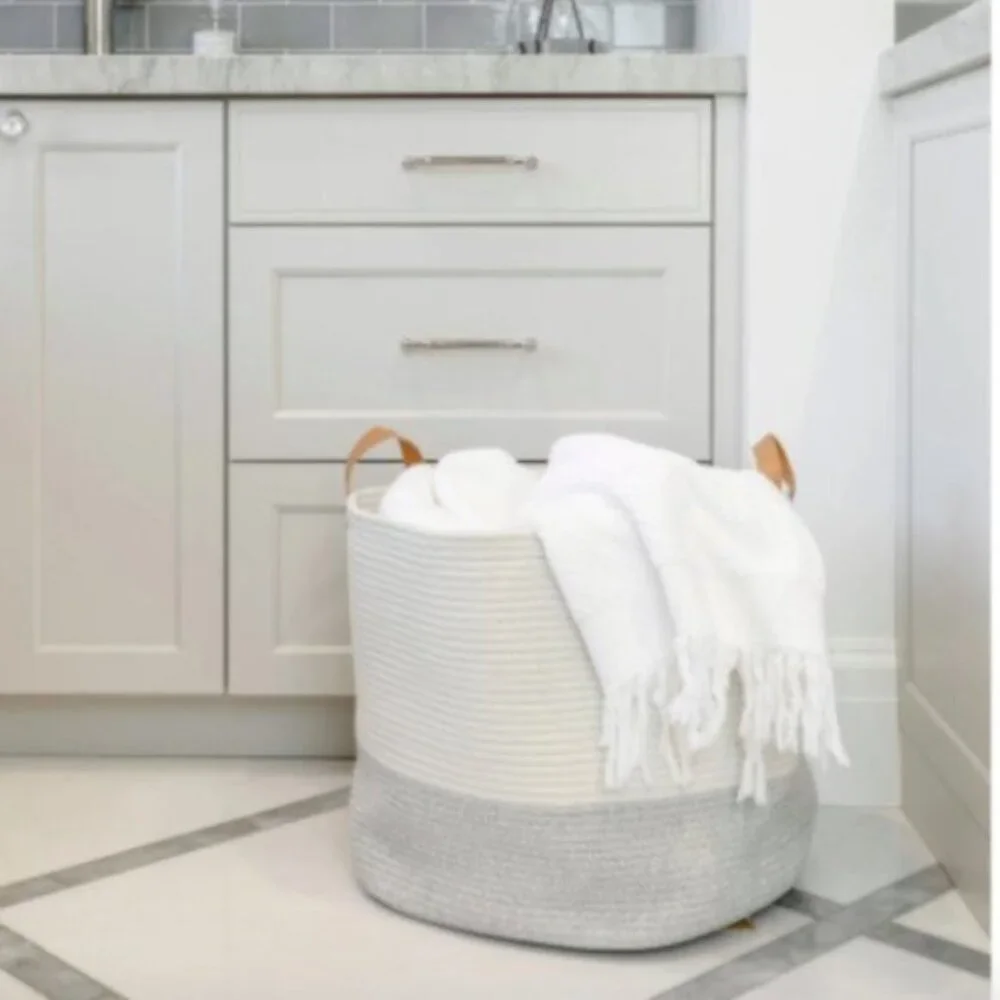 Santorini SALT BY SABRINA Woven Storage Basket XL Cream Grey SALT With Handles